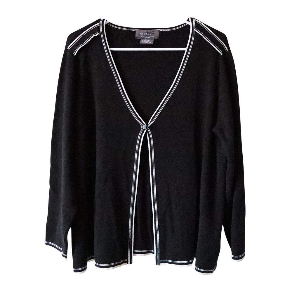 George by Mark Eisen Woman 18/20W Black White Trim Cardigan Sweater Button Front